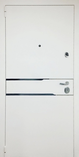 Металлическая квартирная дверь с белым порошковым окрасом и хромированными полосками