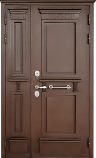Металлобагетная входная полуторная дверь с терморазрывом (коричневое порошковое покрытие)
