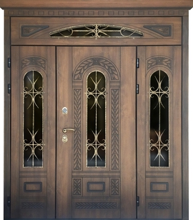 Входная остекленная группа с терморазрывом, коваными решетками и отделкой из панелей МДФ