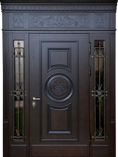 Входная группа с терморазрывом, остеклением и ковкой по бокам (МДФ с монограммой) Входная группа с терморазрывом, остеклением и ковкой по бокам (МДФ с монограммой)