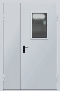 Серая остекленная полуторная противопожарная дверь Серая остекленная полуторная противопожарная дверь