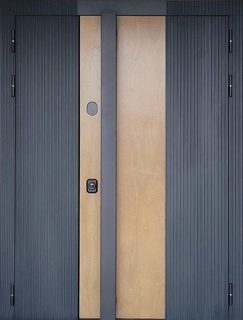 Стальная полуторастворчатая термодверь МДФ RAL + ПВХ с длинной ручкой-скобой Стальная полуторастворчатая термодверь МДФ RAL + ПВХ с длинной ручкой-скобой