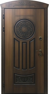 Стальная термодверь с фигурным наличником (МДФ шпон с патиной и фрезеровкой) Стальная термодверь с фигурным наличником (МДФ шпон с патиной и фрезеровкой)
