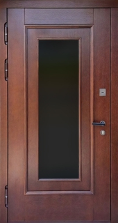 Стальная уличная термодверь с большим тонированным стеклом и МДФ со шпоном Стальная уличная термодверь с большим тонированным стеклом и МДФ со шпоном