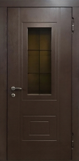 Металлическая остекленная термодверь с коричневыми панелями МДФ